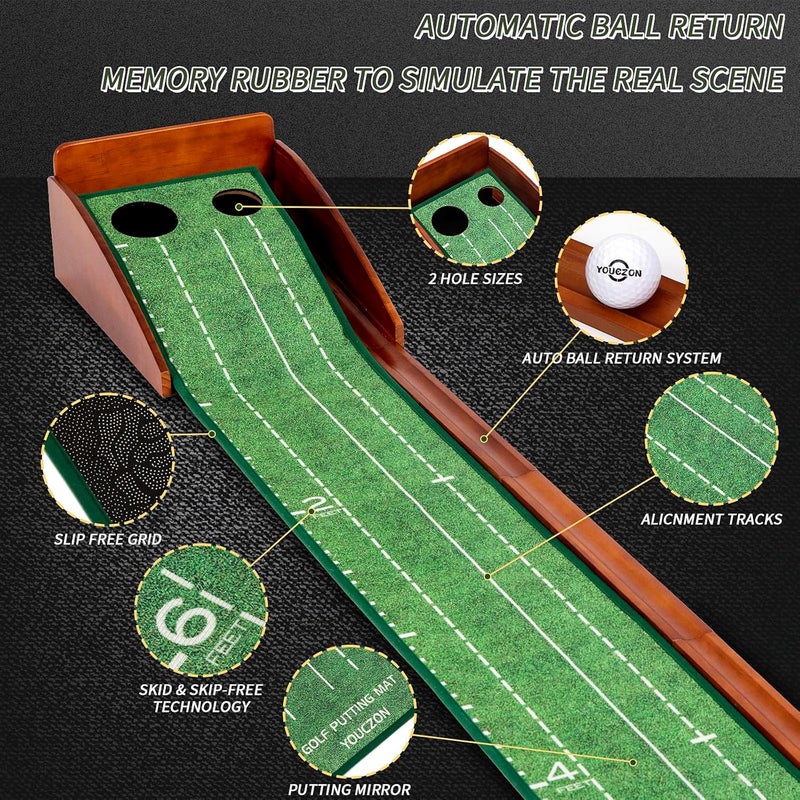 YOUCZON Putting Green Indoor,Golf Putting Mat with Auto Ball Return,Premium Crystal Velvet Surface, Practice Putting mat, Perfect Training Aid & Gift for Golf Lovers Christmas - Image 2